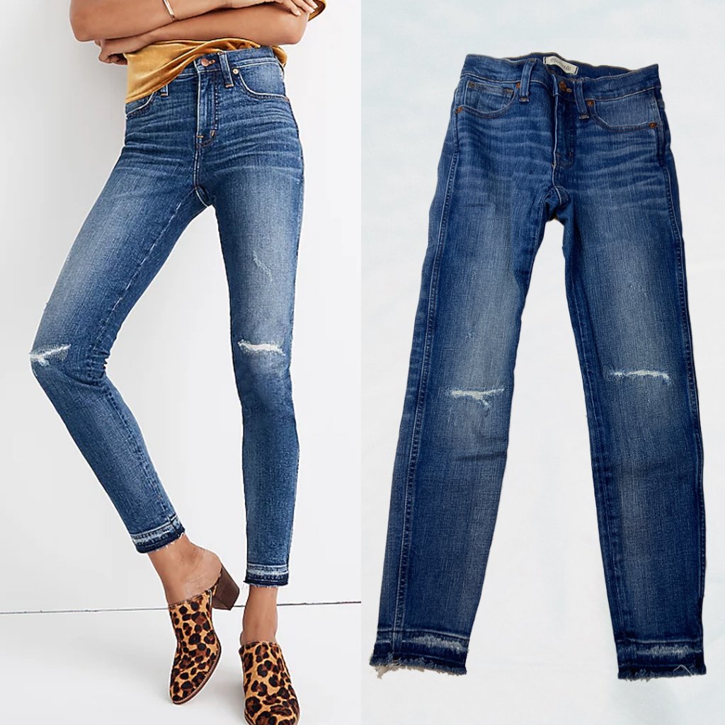 Madewell Petite 9" Mid-Rise Skinny Jeans In York Wash: Rip And Repair Edition